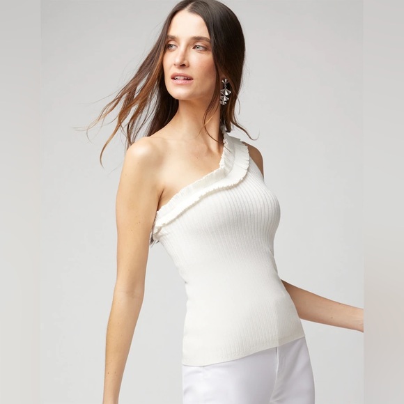 NWT WHBM Ruffle One-Shoulder Tank Sweater - Picture 1 of 5